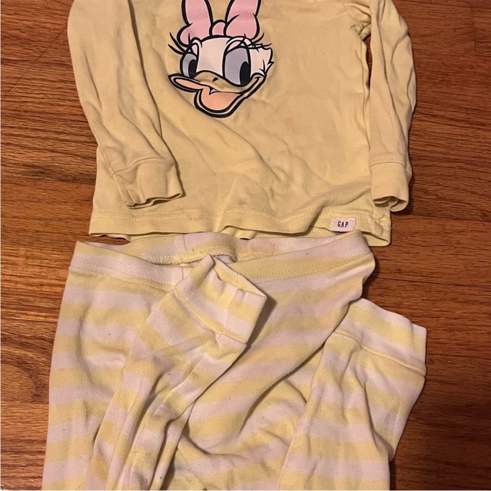 Disney Light Yellow Pajama Set with Cartoon Character